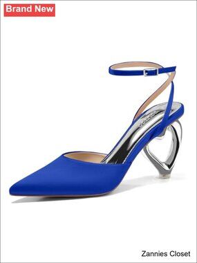 ✨ Kitten Heels Heart Shaped Heel Satin Pointed Toe Ankle Strap Pumps Wedding
